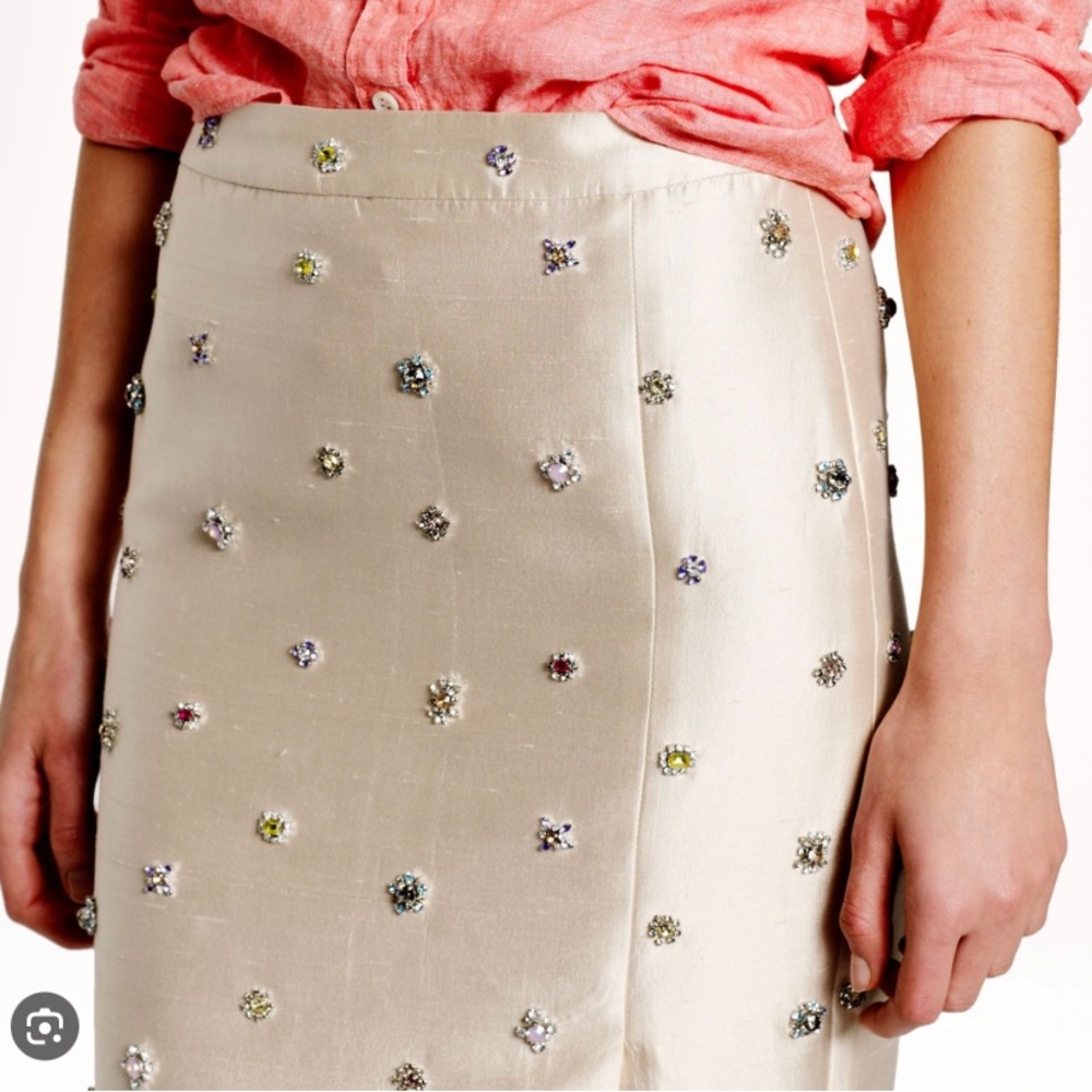 J.Crew Women's Natural Collection Jeweled Shantung Pencil Skirt NWT $695 Sz 2